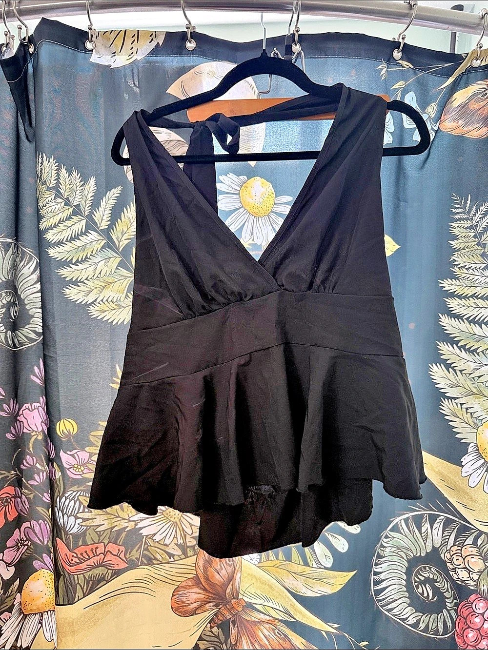 Black Wrap Front Peplum Tank